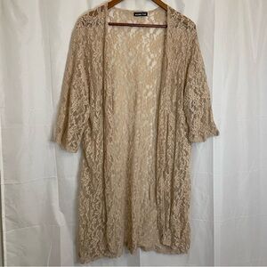 DOUBLE TAKE Women’s Tan Nude Lacy Sheer Kimono Cardigan Robe One Size